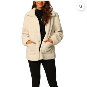 Seta T Women's Faux Shearling Jacket Long Sleeve Lapel Button Down Fleece Coat